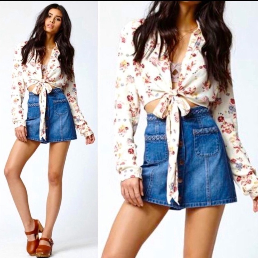 Kendall & Kylie Braided Denim Jean Skirt Snap Front Medium Wash 28